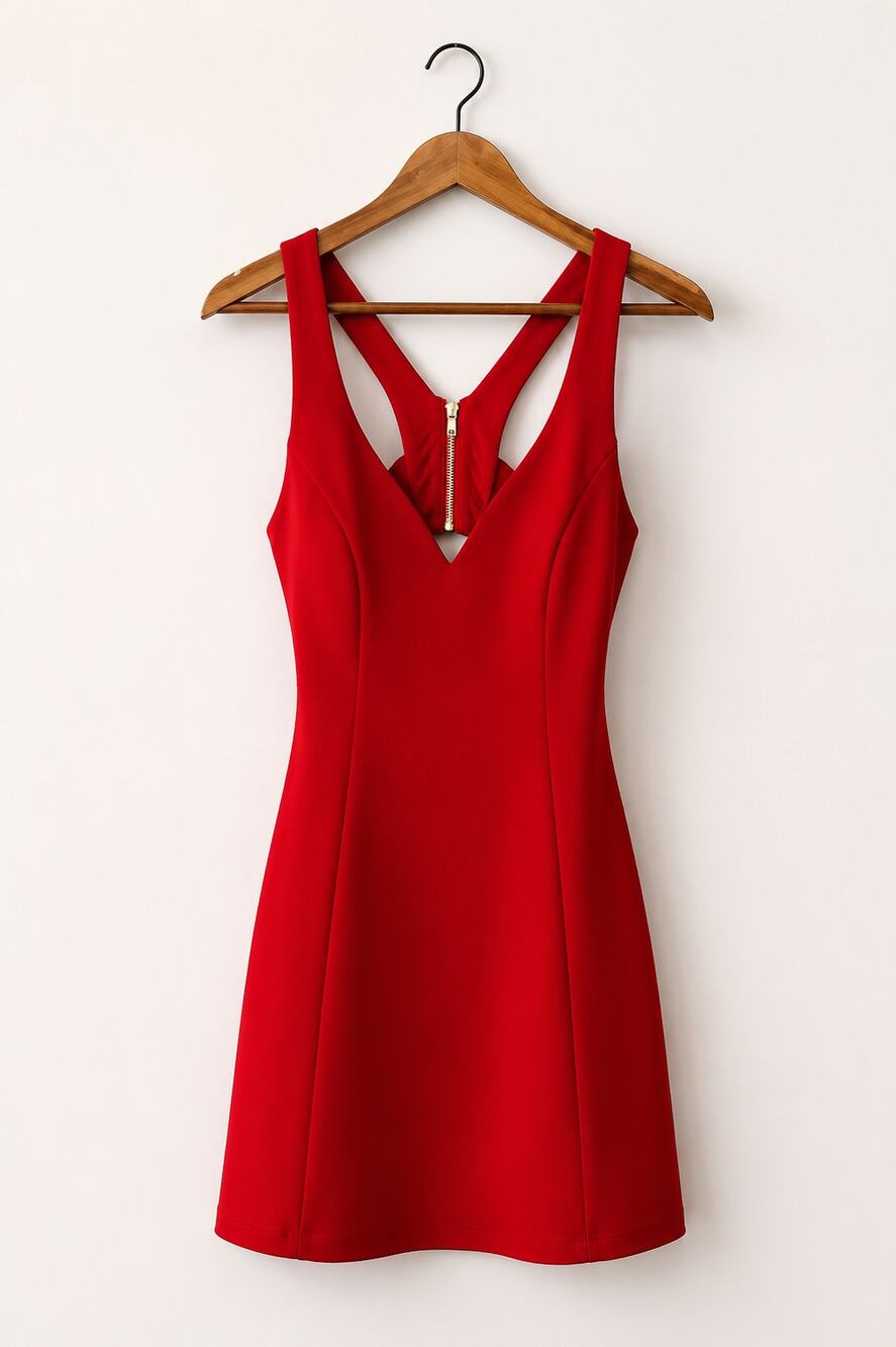 Red Bodycon Mini Dress Sleeveless Deep V Neck Zip Front Cocktail Party Size 0